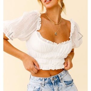 Selfie Leslie Puff Sleeve Crop Top White